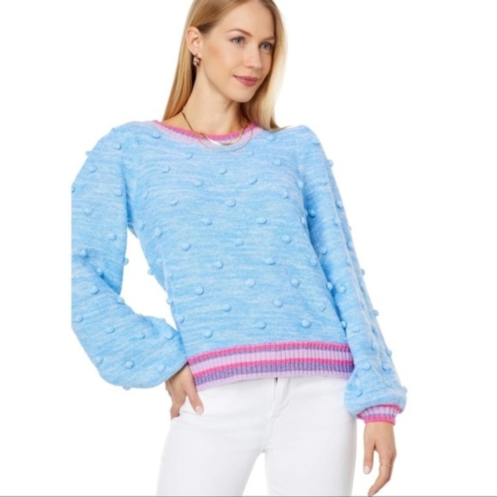 Lilly Pulitzer  Verna Blue Periwinkle Metallic Sweater Popcorn Knit